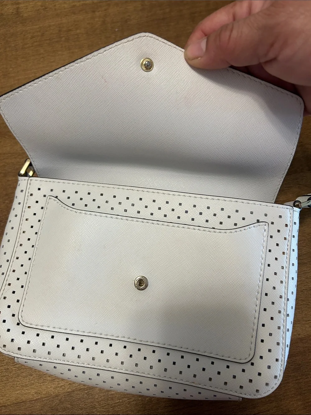 Michael Kors Cream Perforated Leather Crossbody with Gold MK Charm
